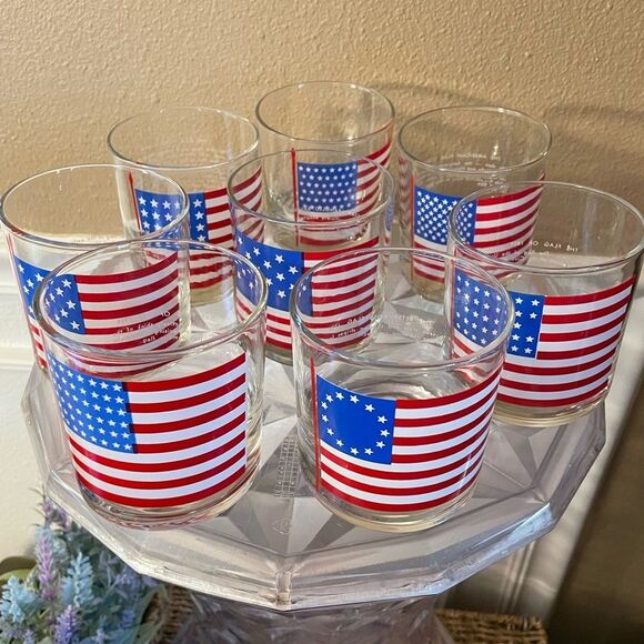 Libbey USA Flags with History on back Set of 8 Vintage Bar Glasses - Picture 12 of 16